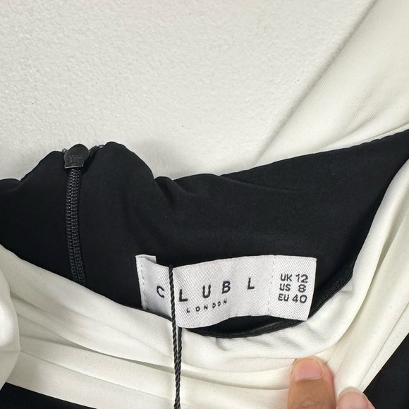 Club L On Bloom Black & White Bardot Maternity Maxi Dress Flower Wedding Sz 8 - Picture 6 of 8